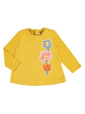 Size 24 month Baby Mayoral Yellow Long Sleeve Kids Tee with Floral Print